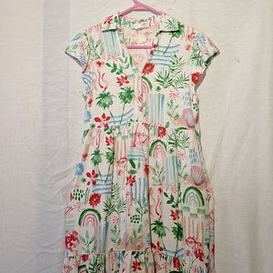 Women's Linen Rayon Floral & Palm Print Midi Dress, Sz 2, NWOT